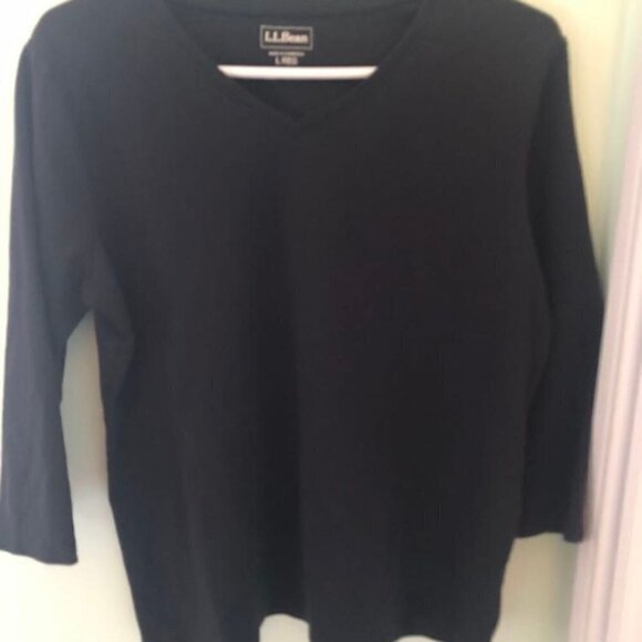 L.L.Bean Women's Black Soft Cotton V Neck Size L Reg - Picture 8 of 9